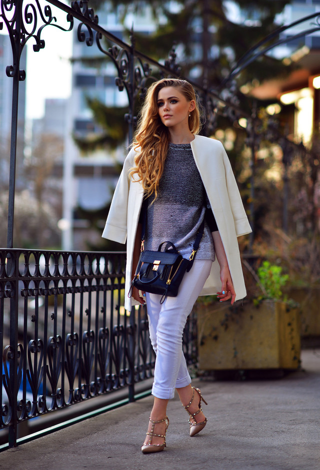white jacket outfit winter