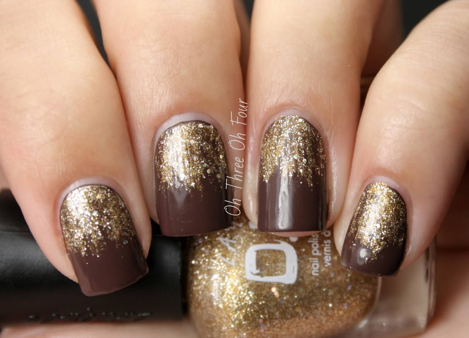 1. Brown and Gold Fall Nail Design - wide 4