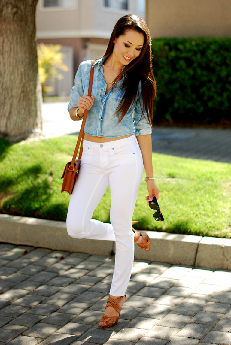 Jean shirt with white on sale pants