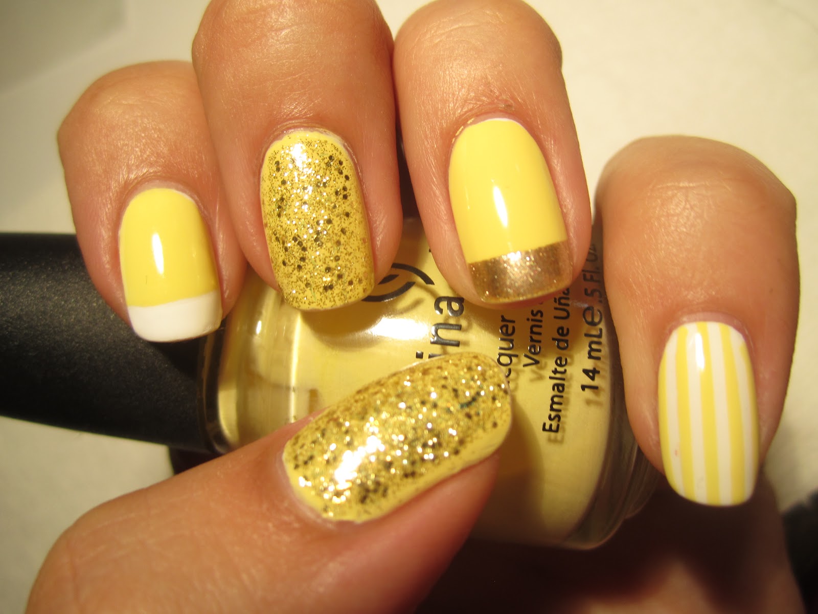 1. Neon Yellow and Silver Glitter Prom Nails - wide 7