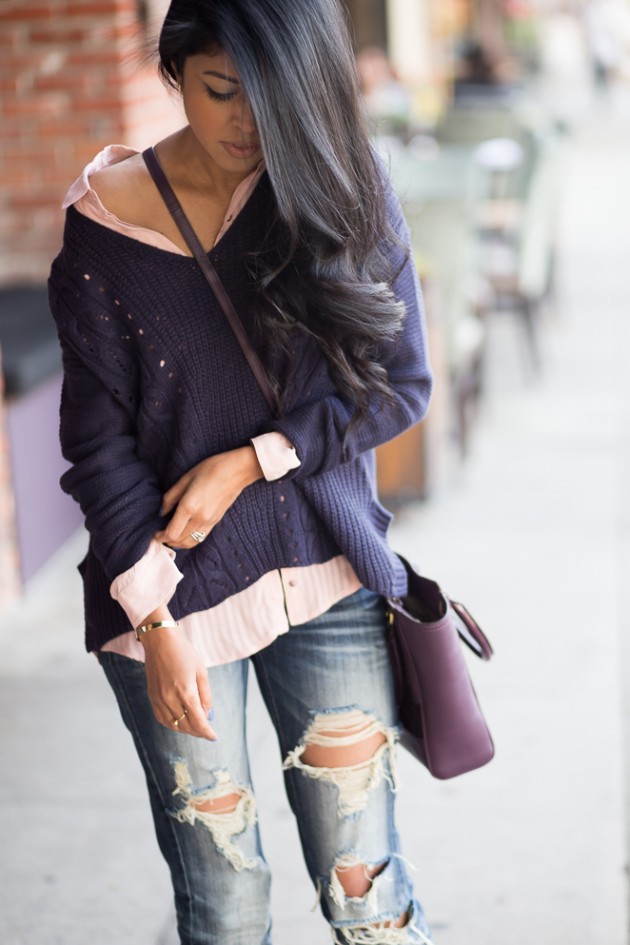 15 Fall Outfit Ideas With Sweater and Shirt