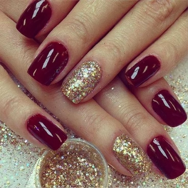 27 Charming Winter Nail Designs  Burgundy Nails with Metallic Accents