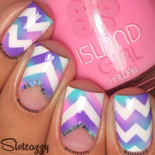 Colorful And Cute Chevron Nail Designs For The Summer