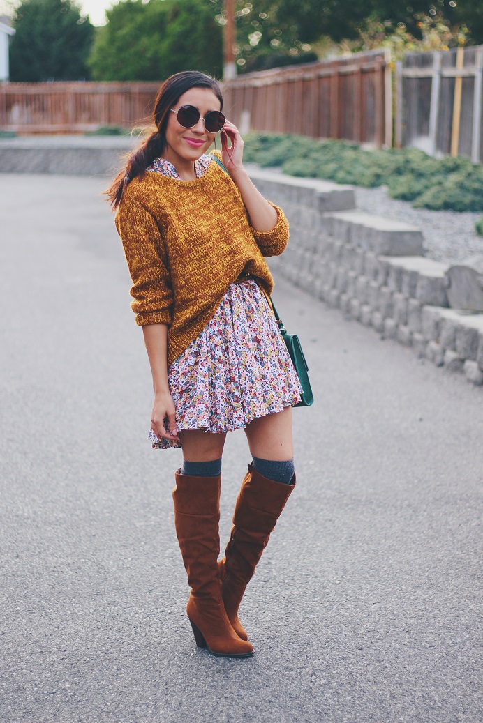 Super Stylish Combination: Dress + Over The Knee Boots - fashionsy.com