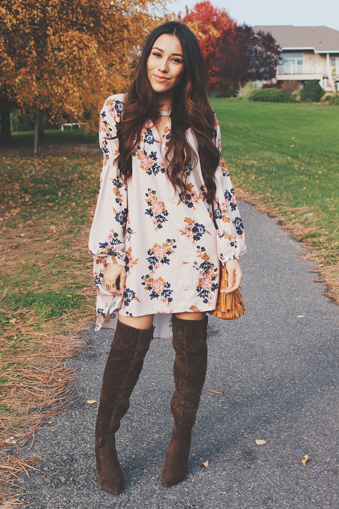 Super Stylish Combination: Dress + Over The Knee Boots - fashionsy.com