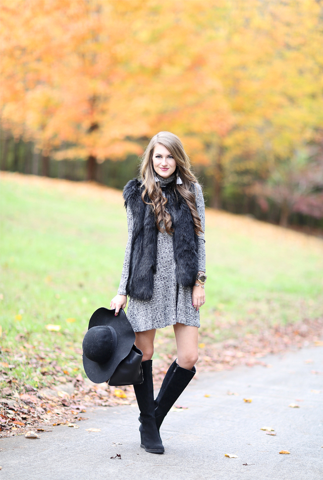 Super Stylish Combination: Dress + Over The Knee Boots - fashionsy.com