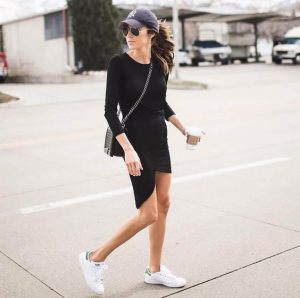 white sneakers black dress