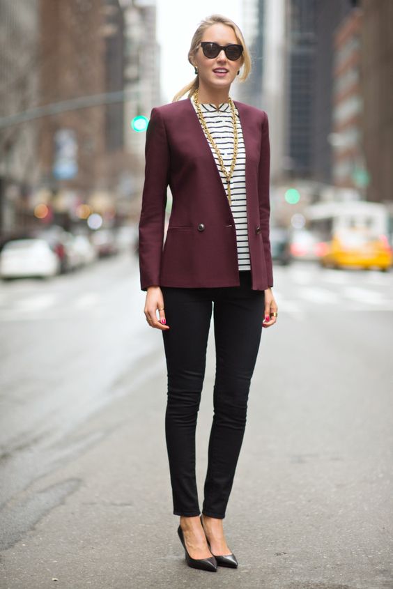 14 Fall Outfits That Will Make You Add A Burgundy Blazer To Your Wardrobe