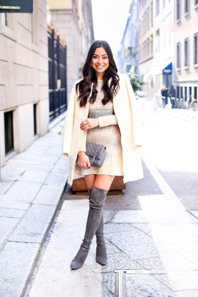 dress with grey boots